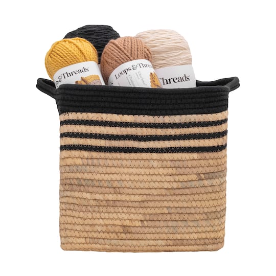 Seville Classics Medium Cube Water Hyacinth & Rope Basket